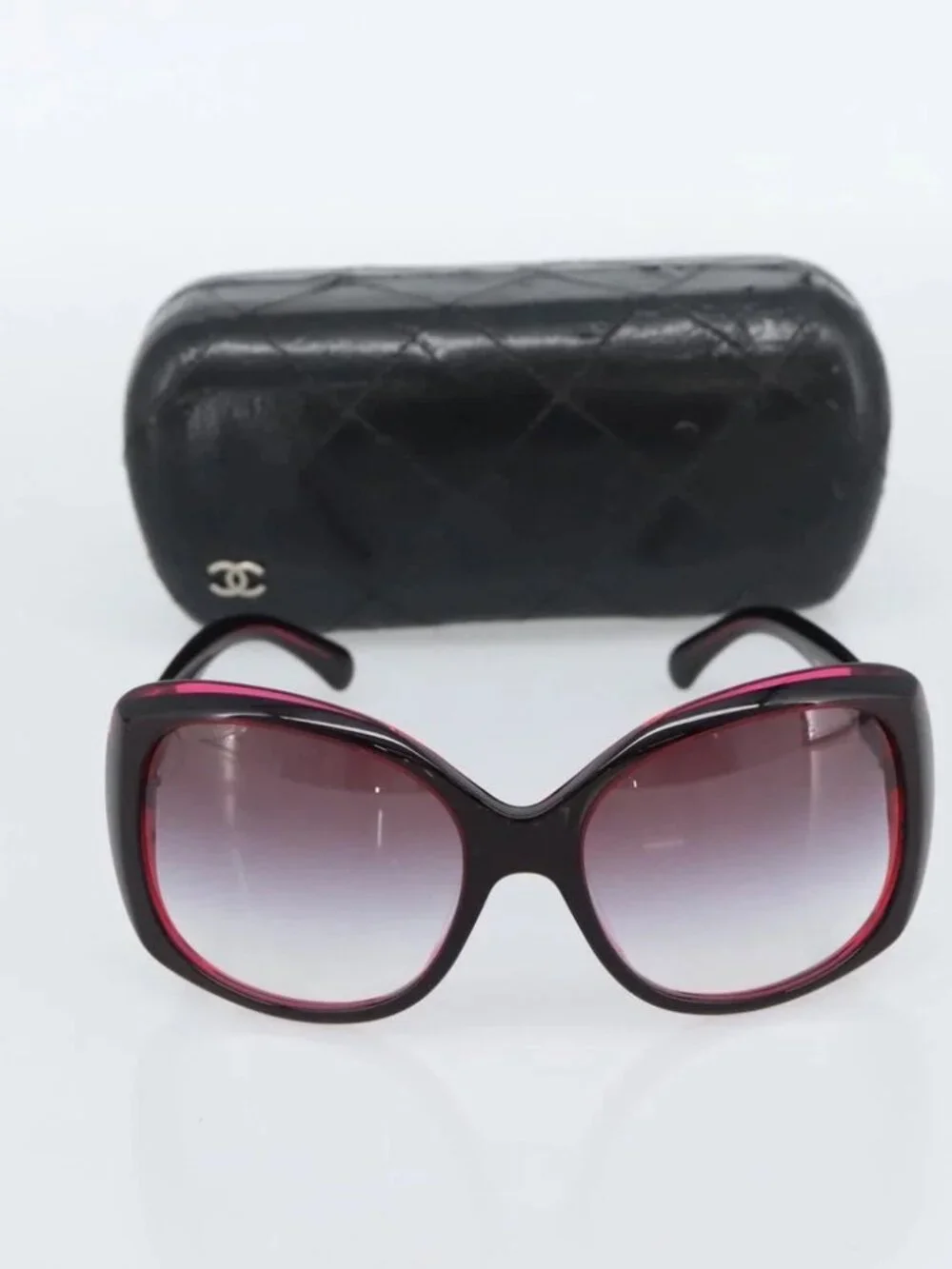 CHANEL COCO Mark Sunglasses Plastic Red CC Auth 186282M